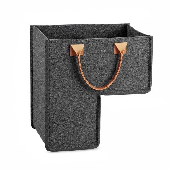 Foldable Stair Basket with Handles, Dark Gray | Felt Stair Storage Bag L-Shape Hanging Organizer Bin for Books Toys Blankets,17 x 10 x 17 in