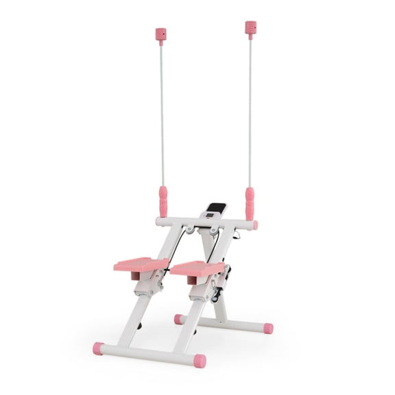 Foldable Stair Stepper with Detachable Handlebar, Lcd Display, Phone Holder, Anti-Slip Pedals, White