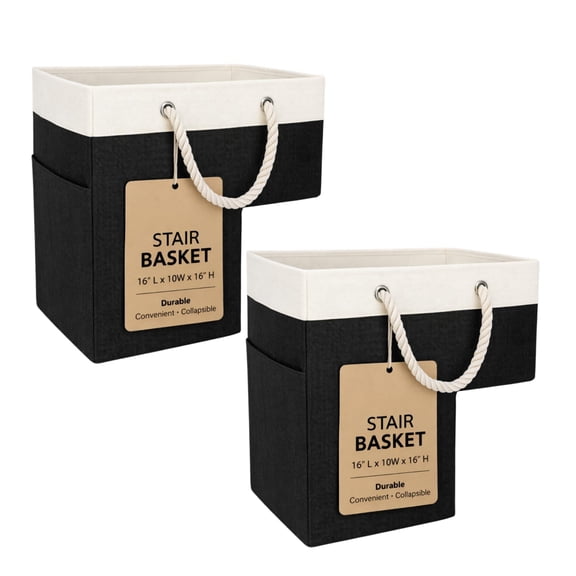 Foldable Staircase Storage Baskets Black 2 Count For Home Organization