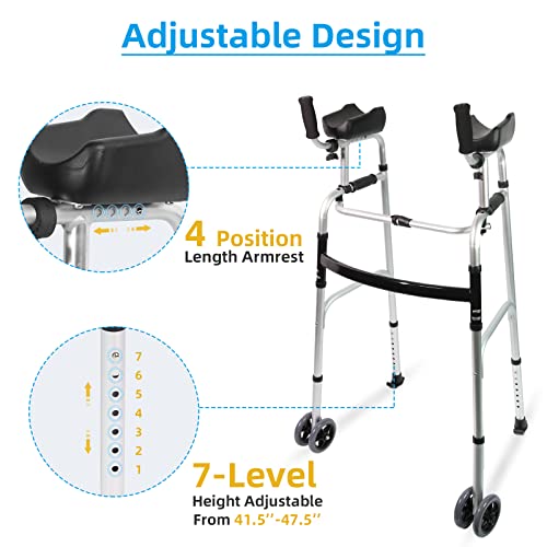 Foldable Stand Up Walker Height Adjustable Aluminum Walkers, Standard