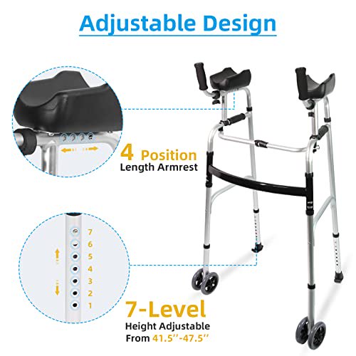 Foldable Stand Up Walker Height Adjustable Aluminum Walkers, Standard