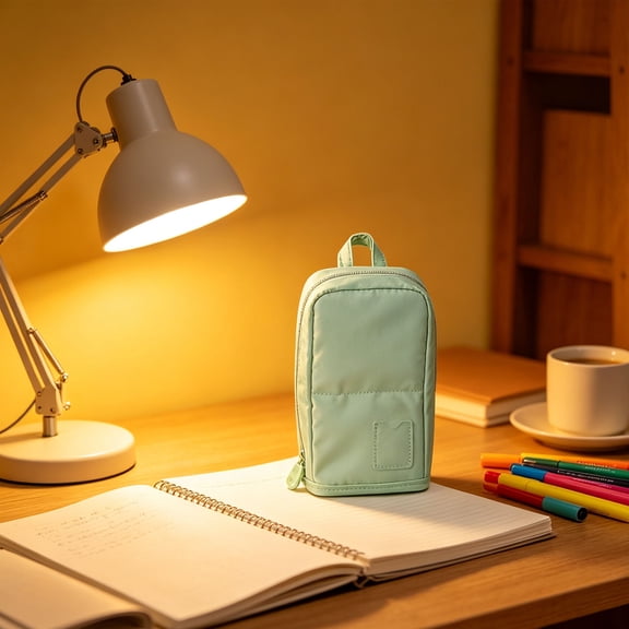 Foldable Standing Pencil Case, Large Capacity Pen Pouch with Phone Stand, Multi Compartment Stationery Organizer for Pen Eraser Rulers