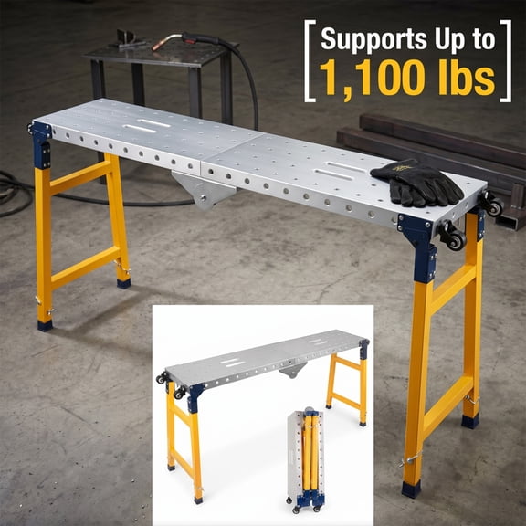 Foldable Steel Welding Table with Clamping Slots, 1100 lbs Portable Work Bench for MIG TIG Soldering, Yellow