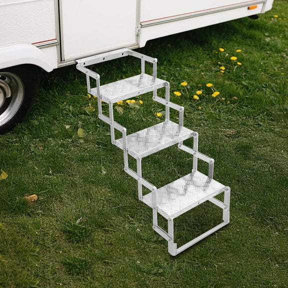 Foldable Step Ladder 3 Steps Folding Scissor Stairs Aluminum Alloy for RV/Camper