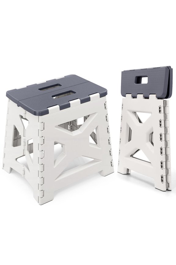 Foldable Step Stool (1 Pack), 12.9” Tall up to 300 lb Sturdy Plastic Folding Step Stool for Adults Kitchen Bathroom, Portable Small Stool Travel Foot Stool Brown