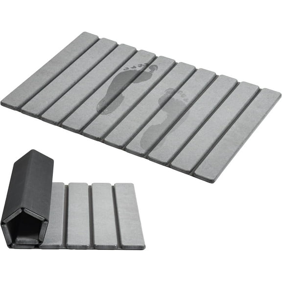 Foldable Stone Bath Mat, Super Absorbent Diatomaceous Earth Mats, Non-Slip 23.6 x 15.5 Inch Quick Drying Mat, Compact and Easy to Store Bath Mats for Bathroom, Easy to Clean, Dark Gray