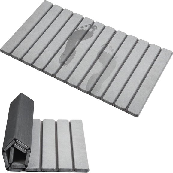 Foldable Stone Bath Mat, Super Absorbent Diatomaceous Earth Mats, Non-Slip 31.515.7 Inch Quick Drying Mat, Compact and Easy to Store Bath Mats for Bathroom, Easy to Clean, Light Grey