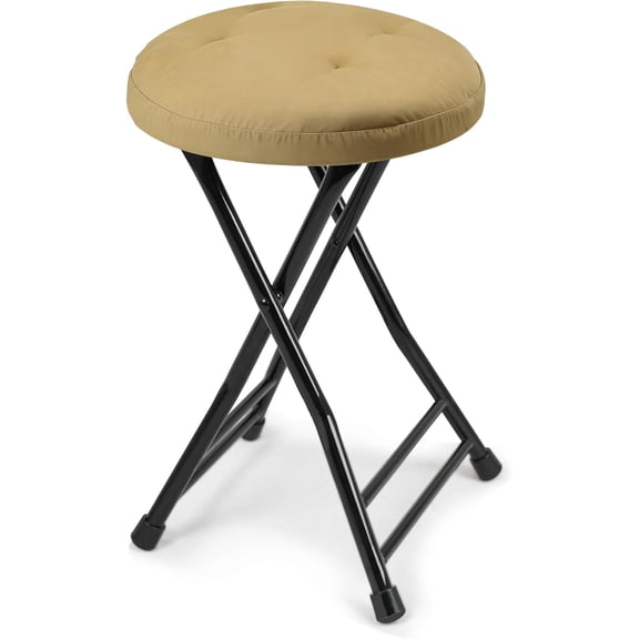 Foldable Stool with Black Seat Cushion, Non-Slip Feet, 600 lbs Capacity, 13" x 11.5" x 18", Indoor & Outdoor Use