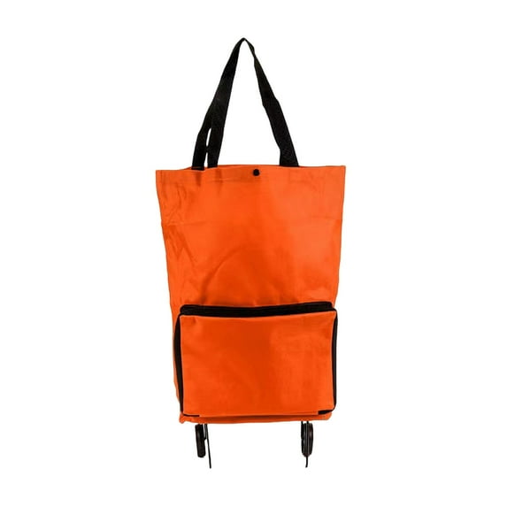 Foldable Storage Bag Orange, Shopping Bag with Wheels Portable Grocery Cart Foldable Tote Trolley Bags Large Capacity Shopping Cart for Laundry Grocery Shopping Baggage Picnic, 1X Foldable Storage Bag