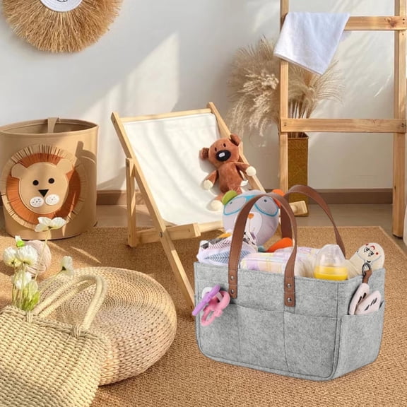 Foldable Storage Bag Organizer | Portable Large Capacity Storage Caddy with Changeable Compartments, Fabric Gray, Water-Resistant Leather Handle, Multipurpose Closet or Car Use, Lightweight