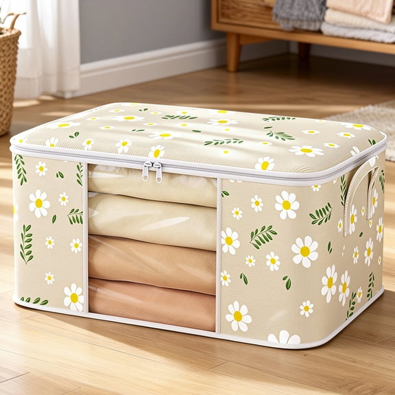 Foldable Storage Bag Organizer with Transparent Window Zipper and Reinforced Handles for Quilts Blankets Clothes Travel Moving