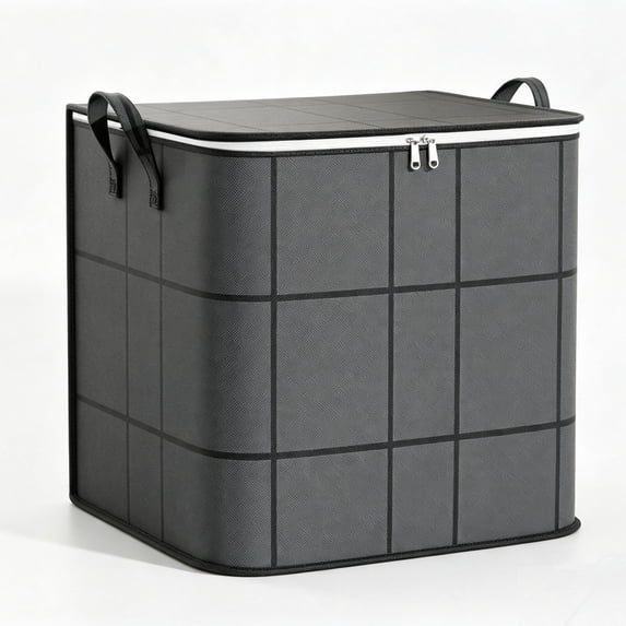 Foldable Storage Bag With Reinforced Handles, Large Capacity Zippered Home Dorm Organizer for Bedding & Clothes, Dark Gray, 20"x20"x24"