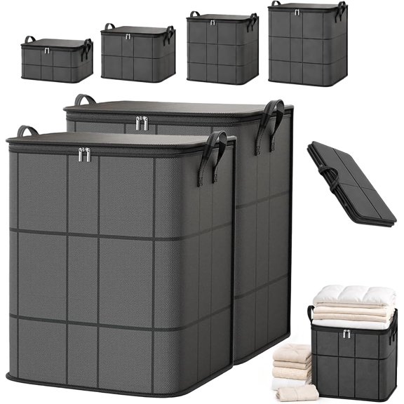 Foldable Storage Bag with Reinforced Handles, Fabric Organizer, Portable Moving Storage Bags with Zipper for Bedding, Clothes, Quilts & Moving