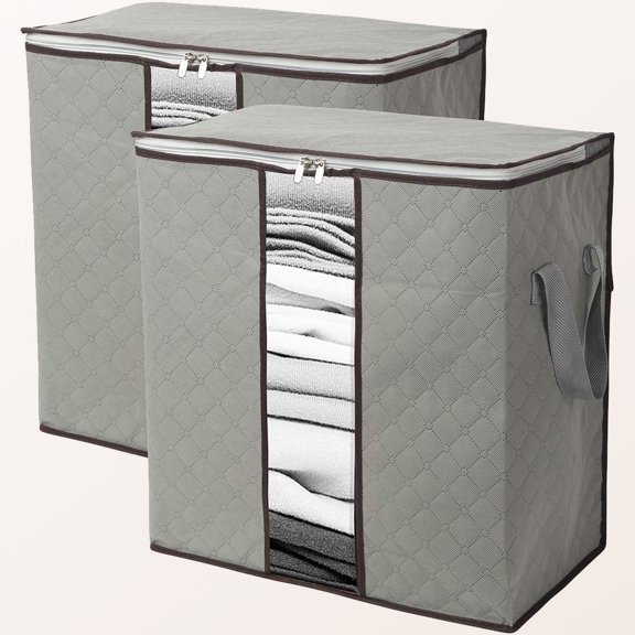 Foldable Storage Bags for Comforter Quilt Blanket Clothes with Clear Window & Handles - Closet Under Bed Organizer