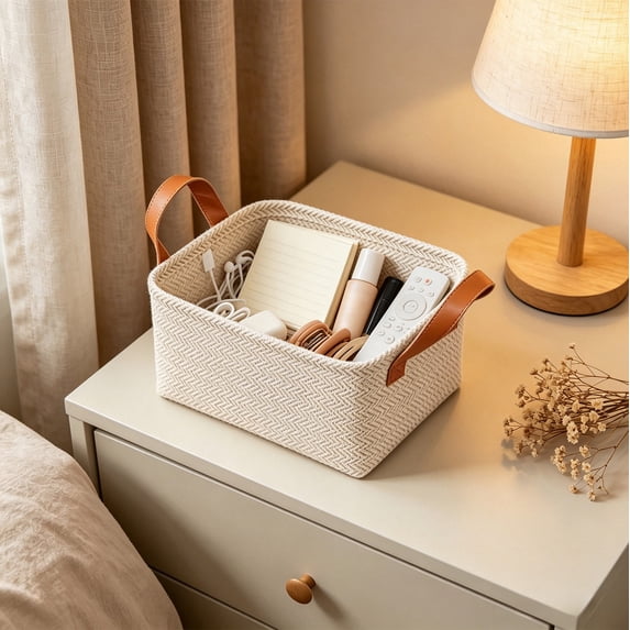 Foldable Storage Basket Bin with Handles Decorative Organizer for Wardrobe Shelf Bedroom Living Room Toys Blankets Clothes(S)