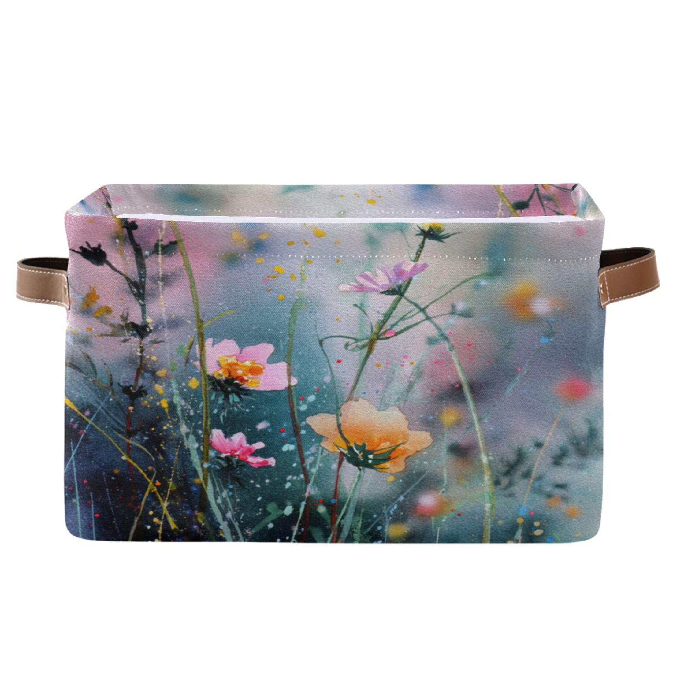 Foldable Storage Basket,Canvas Fabric Foldable Storage Bins with ...