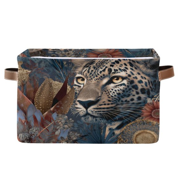 Foldable Storage Basket,Canvas Fabric Foldable Storage Bins with Handles Open Home Storage Bins Boxes for Toy Book Shelf Closet Baskets Attractive Tiger Head