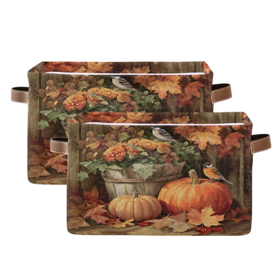 Foldable Storage Basket,Canvas Fabric Foldable Storage Bins with Handles Open Home Storage Bins Boxes for Toy Book Shelf Closet Baskets Beautiful Fall Scene