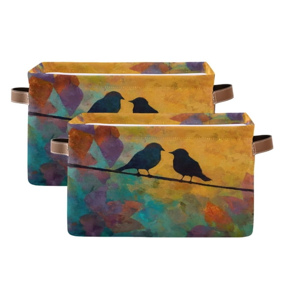 Foldable Storage Basket,Canvas Fabric Foldable Storage Bins with Handles Open Home Storage Bins Boxes for Toy Book Shelf Closet Baskets Birds on A Wire