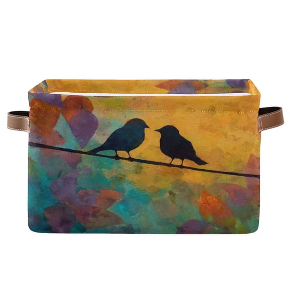 Foldable Storage Basket,Canvas Fabric Foldable Storage Bins with Handles Open Home Storage Bins Boxes for Toy Book Shelf Closet Baskets Birds on A Wire