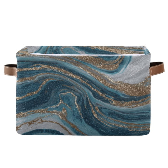 Foldable Storage Basket,Canvas Fabric Foldable Storage Bins with Handles Open Home Storage Bins Boxes for Toy Book Shelf Closet Baskets Blue and Gold Swirling