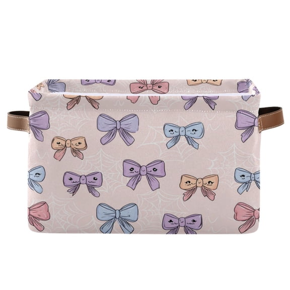 Foldable Storage Basket,Canvas Fabric Foldable Storage Bins with Handles Open Home Storage Bins Boxes for Toy Book Shelf Closet Baskets Bows and Spider Webs