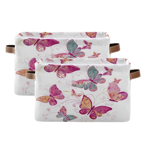 Foldable Storage Basket,Canvas Fabric Foldable Storage Bins with Handles Open Home Storage Bins Boxes for Toy Book Shelf Closet Baskets Colorful Butterflies