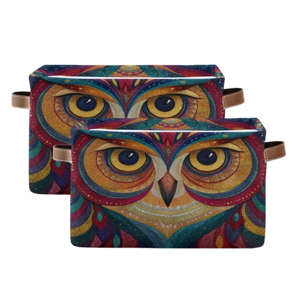 Foldable Storage Basket,Canvas Fabric Foldable Storage Bins with Handles Open Home Storage Bins Boxes for Toy Book Shelf Closet Baskets Colorful Owl Face
