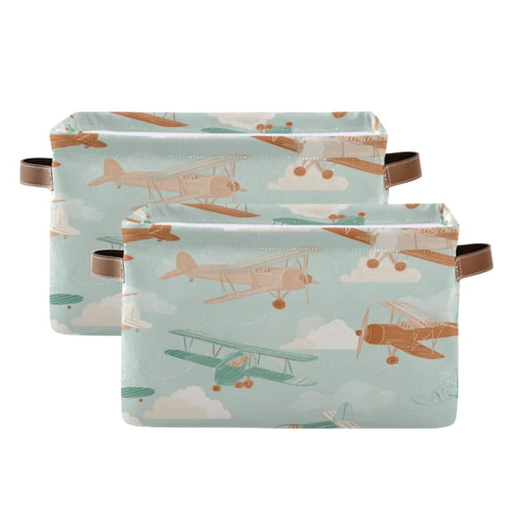 Foldable Storage Basket,Canvas Fabric Foldable Storage Bins with Handles Open Home Storage Bins Boxes for Toy Book Shelf Closet Baskets Cute Airplanes