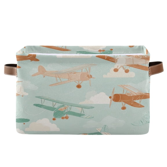 Foldable Storage Basket,Canvas Fabric Foldable Storage Bins with Handles Open Home Storage Bins Boxes for Toy Book Shelf Closet Baskets Cute Airplanes