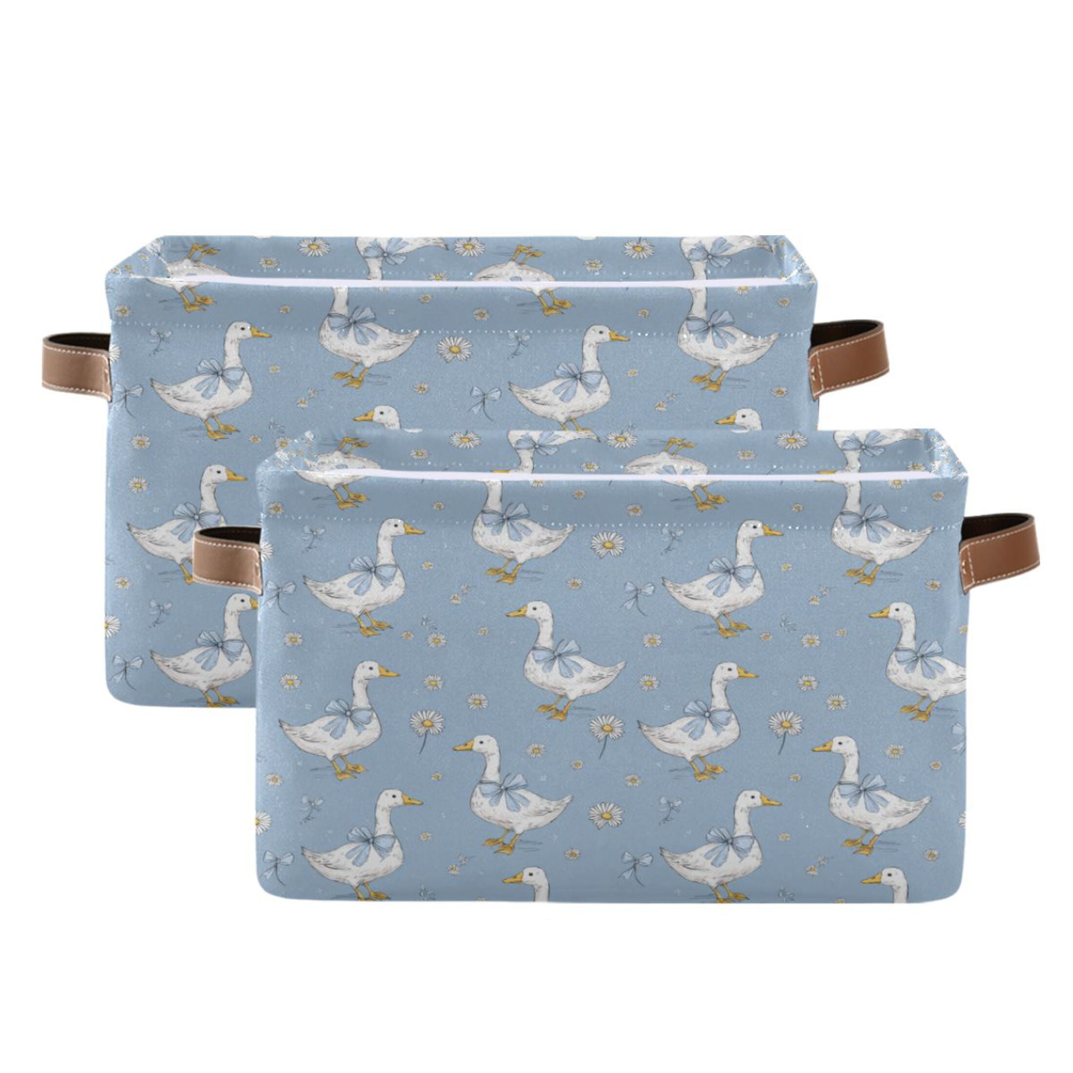 Foldable Storage Basket,Canvas Fabric Foldable Storage Bins with Handles Open Home Storage Bins Boxes for Toy Book Shelf Closet Baskets Cute Geese and Daisies