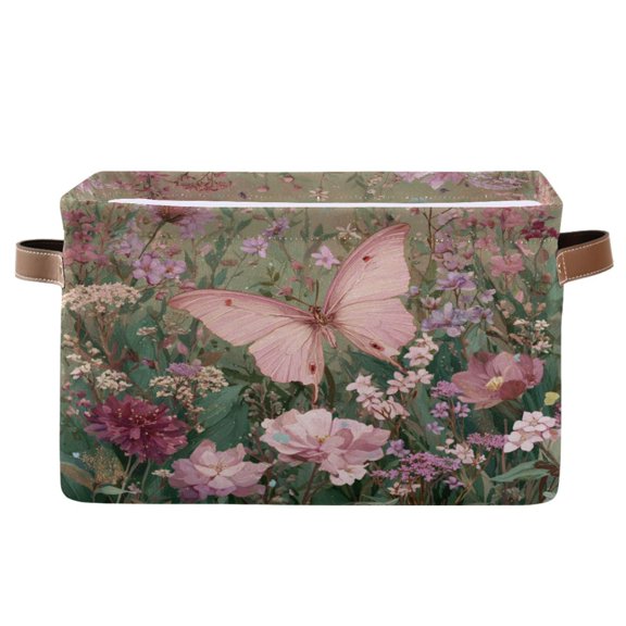 Foldable Storage Basket,Canvas Fabric Foldable Storage Bins with Handles Open Home Storage Bins Boxes for Toy Book Shelf Closet Baskets Delicate Butterfly