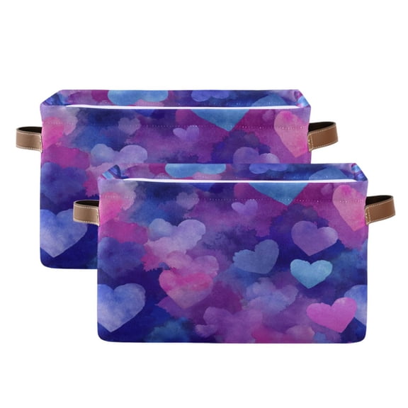 Foldable Storage Basket,Canvas Fabric Foldable Storage Bins with Handles Open Home Storage Bins Boxes for Toy Book Shelf Closet Baskets Indigo and Violet Hearts