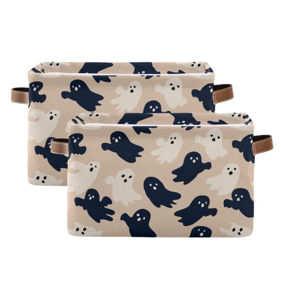 Foldable Storage Basket,Canvas Fabric Foldable Storage Bins with Handles Open Home Storage Bins Boxes for Toy Book Shelf Closet Baskets Navy and Cream Ghost