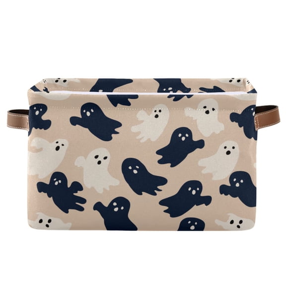 Foldable Storage Basket,Canvas Fabric Foldable Storage Bins with Handles Open Home Storage Bins Boxes for Toy Book Shelf Closet Baskets Navy and Cream Ghost