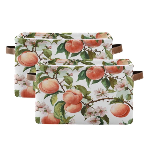 Foldable Storage Basket,Canvas Fabric Foldable Storage Bins with Handles Open Home Storage Bins Boxes for Toy Book Shelf Closet Baskets Peach Fruit Pattern