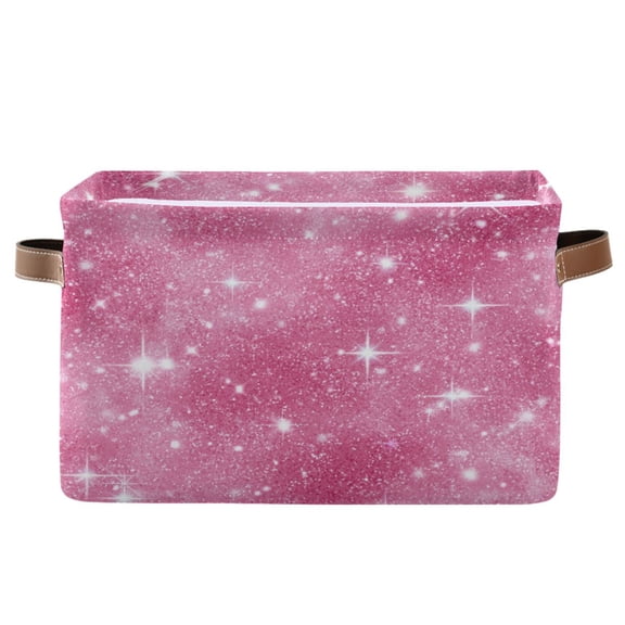 Foldable Storage Basket,Canvas Fabric Foldable Storage Bins with Handles Open Home Storage Bins Boxes for Toy Book Shelf Closet Baskets Pink Glitter Background