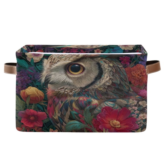 Foldable Storage Basket,Canvas Fabric Foldable Storage Bins with Handles Open Home Storage Bins Boxes for Toy Book Shelf Closet Baskets Portrait Of An Owl