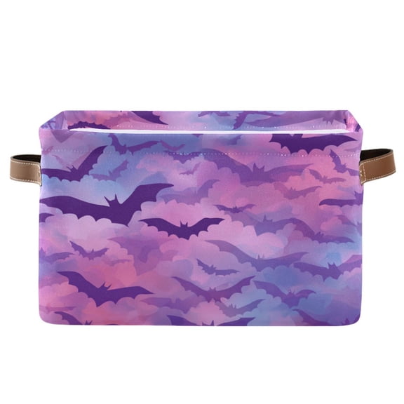 Foldable Storage Basket,Canvas Fabric Foldable Storage Bins with Handles Open Home Storage Bins Boxes for Toy Book Shelf Closet Baskets Purple and Pink Bats