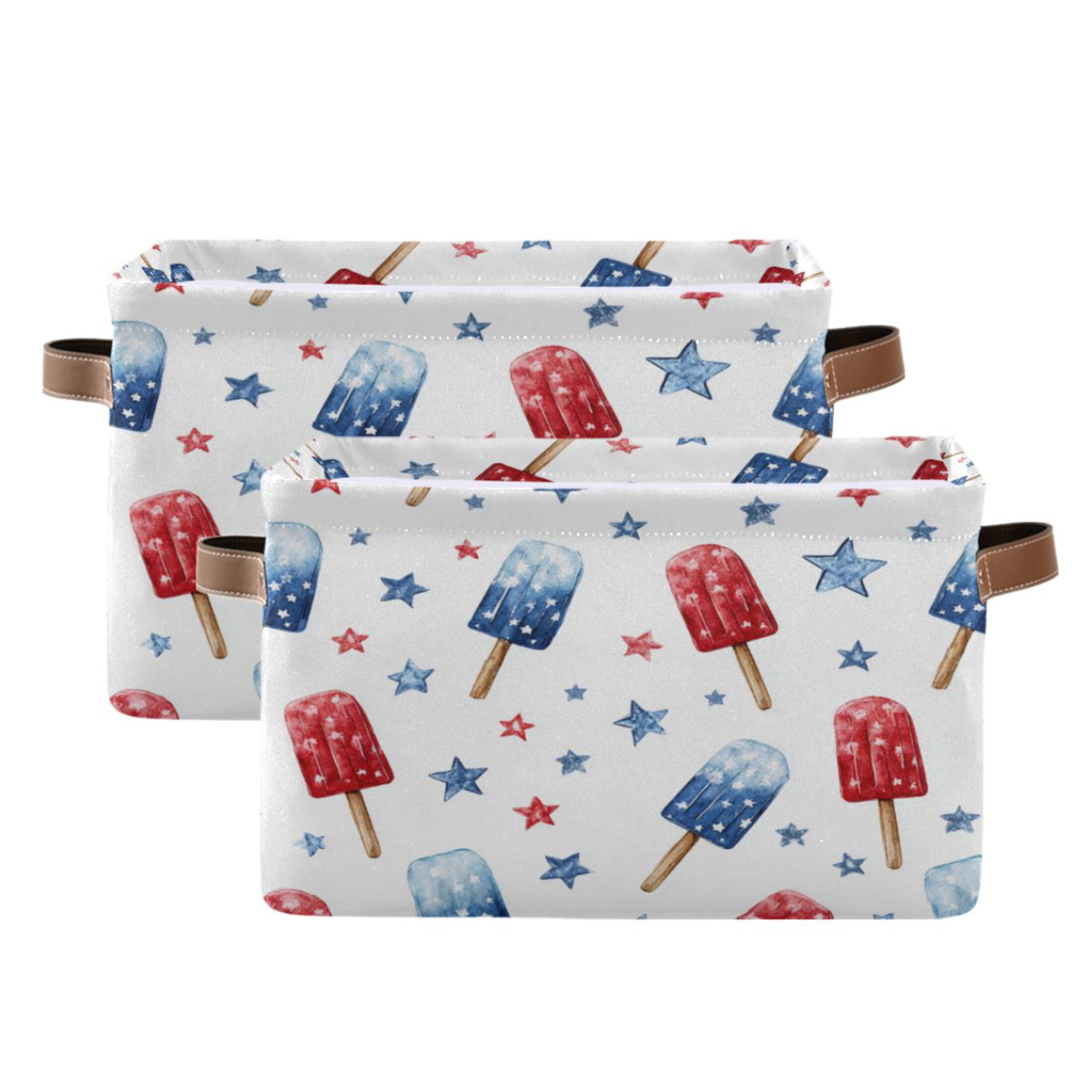 Foldable Storage Basket,Canvas Fabric Foldable Storage Bins with Handles Open Home Storage Bins Boxes for Toy Book Shelf Closet Baskets Red and Blue Popsicle