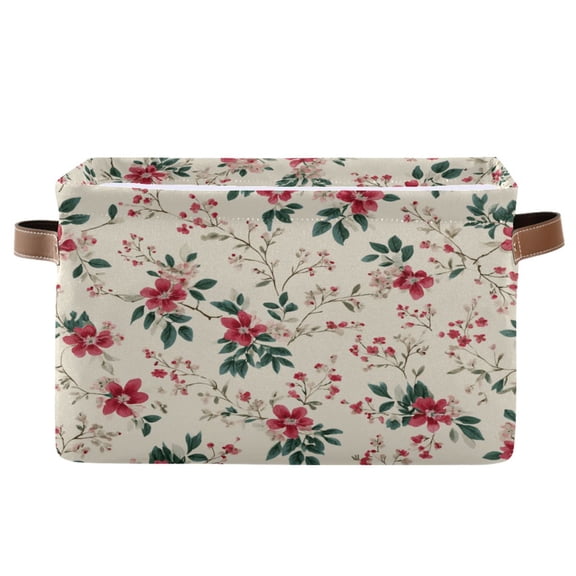 Foldable Storage Basket,Canvas Fabric Foldable Storage Bins with Handles Open Home Storage Bins Boxes for Toy Book Shelf Closet Baskets Red Small Floral Pattern