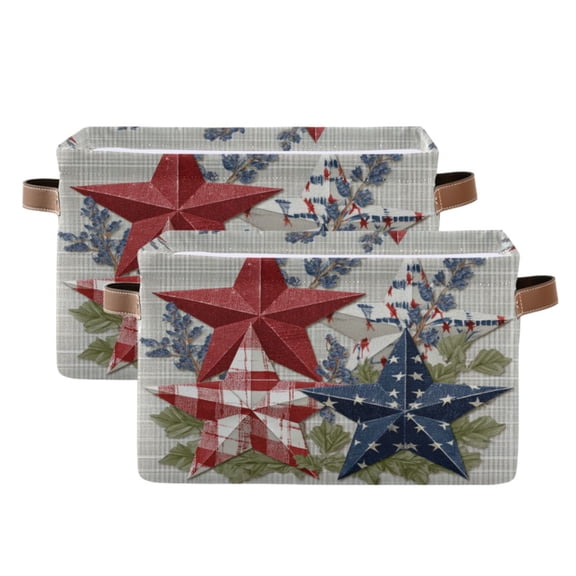 Foldable Storage Basket,Canvas Fabric Foldable Storage Bins with Handles Open Home Storage Bins Boxes for Toy Book Shelf Closet Baskets Red White and Blue Stars