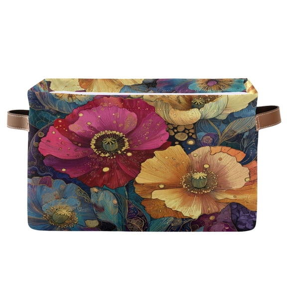 Foldable Storage Basket,Canvas Fabric Foldable Storage Bins with Handles Open Home Storage Bins Boxes for Toy Book Shelf Closet Baskets Vibrant and Intricate Flowers