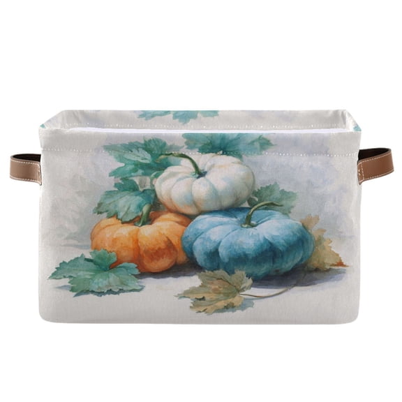 Foldable Storage Basket,Canvas Fabric Foldable Storage Bins with Handles Open Home Storage Bins Boxes for Toy Book Shelf Closet Baskets Watercolor Pumpkins and Leaves