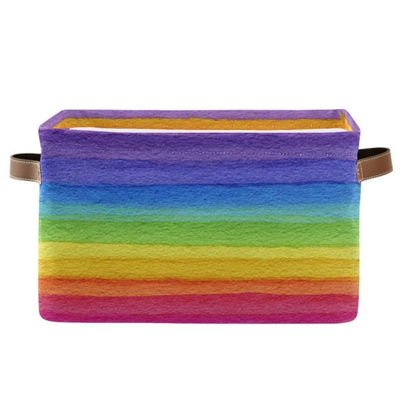 Foldable Storage Basket,Canvas Fabric Foldable Storage Bins with Handles Open Home Storage Bins Boxes for Toy Book Shelf Closet Baskets Watercolor Rainbow Colors