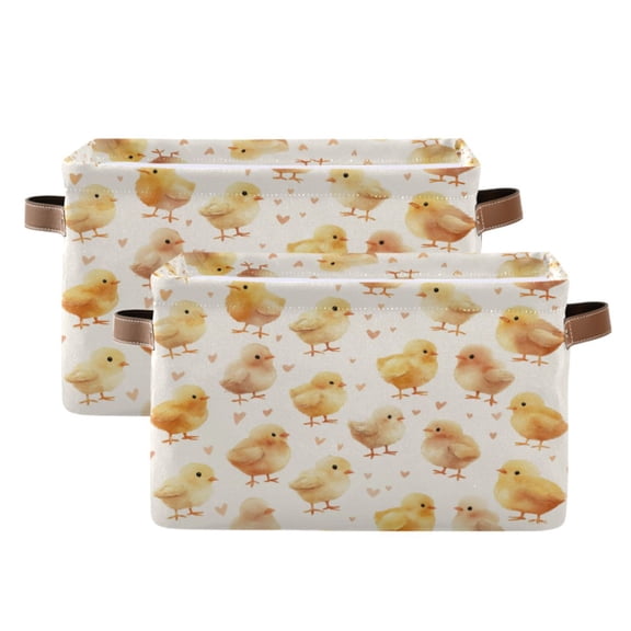 Foldable Storage Basket,Canvas Fabric Foldable Storage Bins with Handles Open Home Storage Bins Boxes for Toy Book Shelf Closet Baskets Yellow and Cream Chicks