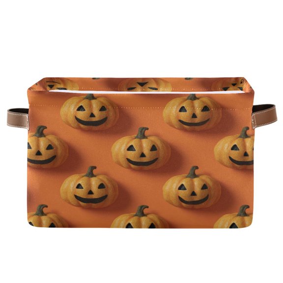 Foldable Storage Basket,Canvas Fabric Foldable Storage Bins with Handles Open Home Storage Bins Boxes for Toy Book Shelf Closet Baskets 3d Pumpkin