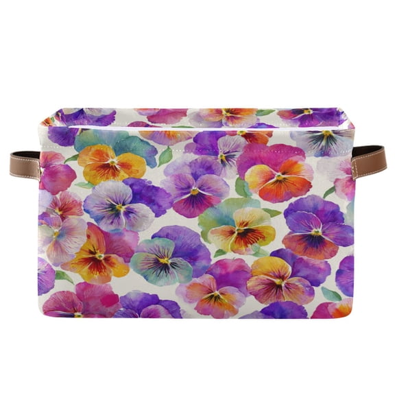 Foldable Storage Basket,Canvas Fabric Foldable Storage Bins with Handles Open Home Storage Bins Boxes for Toy Book Shelf Closet Baskets Pansy Pattern
