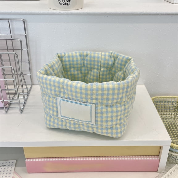 Foldable Storage Basket,Classic Checkered Heart Pattern Basket Foldable Open Top Quilted Barrel Shaped Organizer Multi Scene Desktop Suitable for Office Dormitory Shelf Baskets,Green