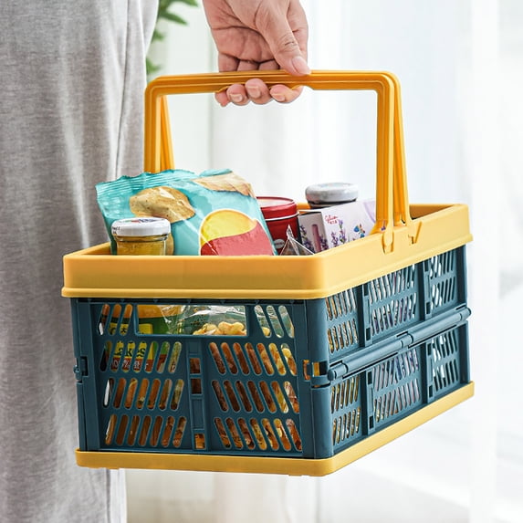 Foldable Storage Basket | Collapsible Plastic Crate with Handles | Stackable Organizer Bin for Kitchen Pantry Groceries Toys | Reusable Shopping Basket for Home Office Dorm | 1 Pack